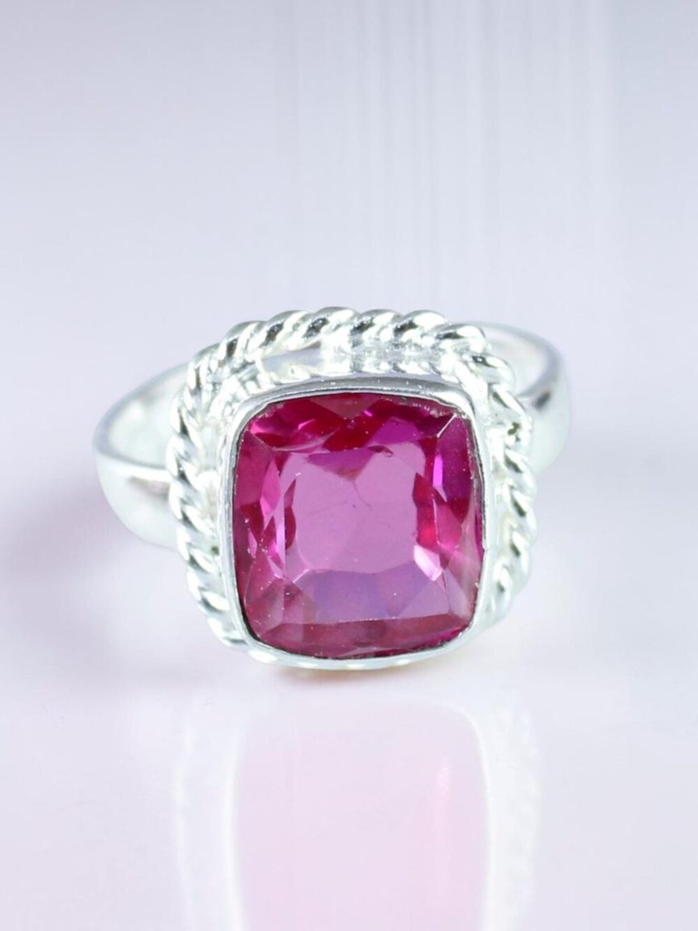 13.15 Carat Natural Rubellite Tourmaline Cushion Gemstone Certified Ring
